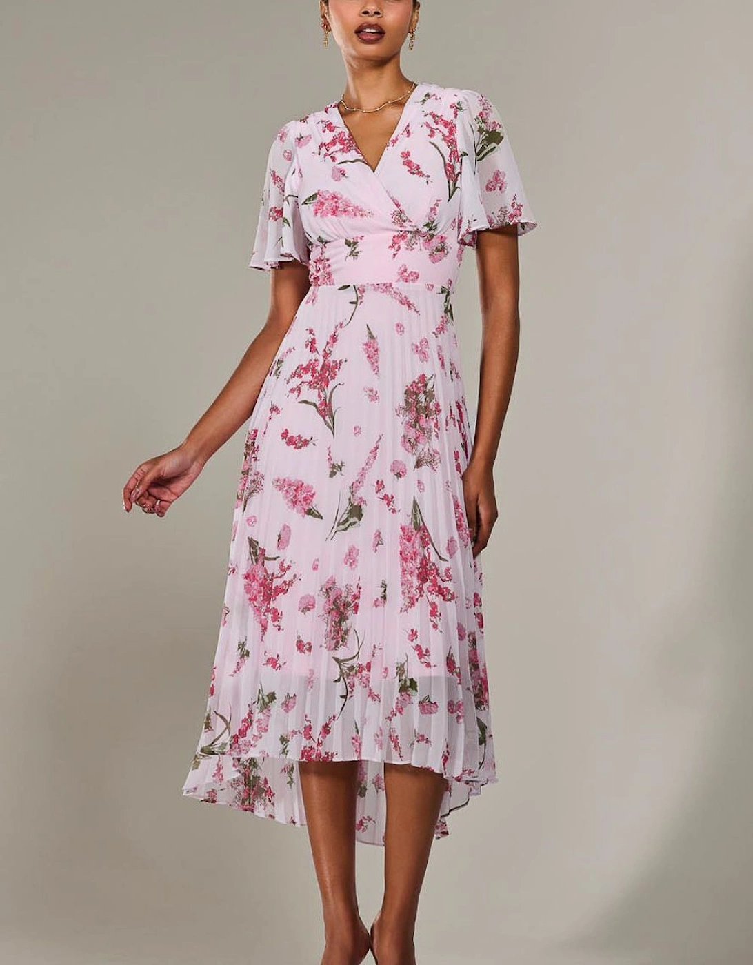Angel Sleeve Pleated Chiffon Maxi Dress, 2 of 1