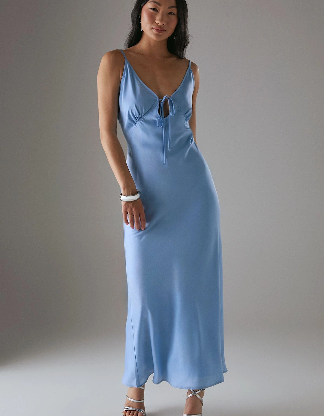 Petite Satin Strappy Tie Front Maxi Slip Dress, 2 of 1