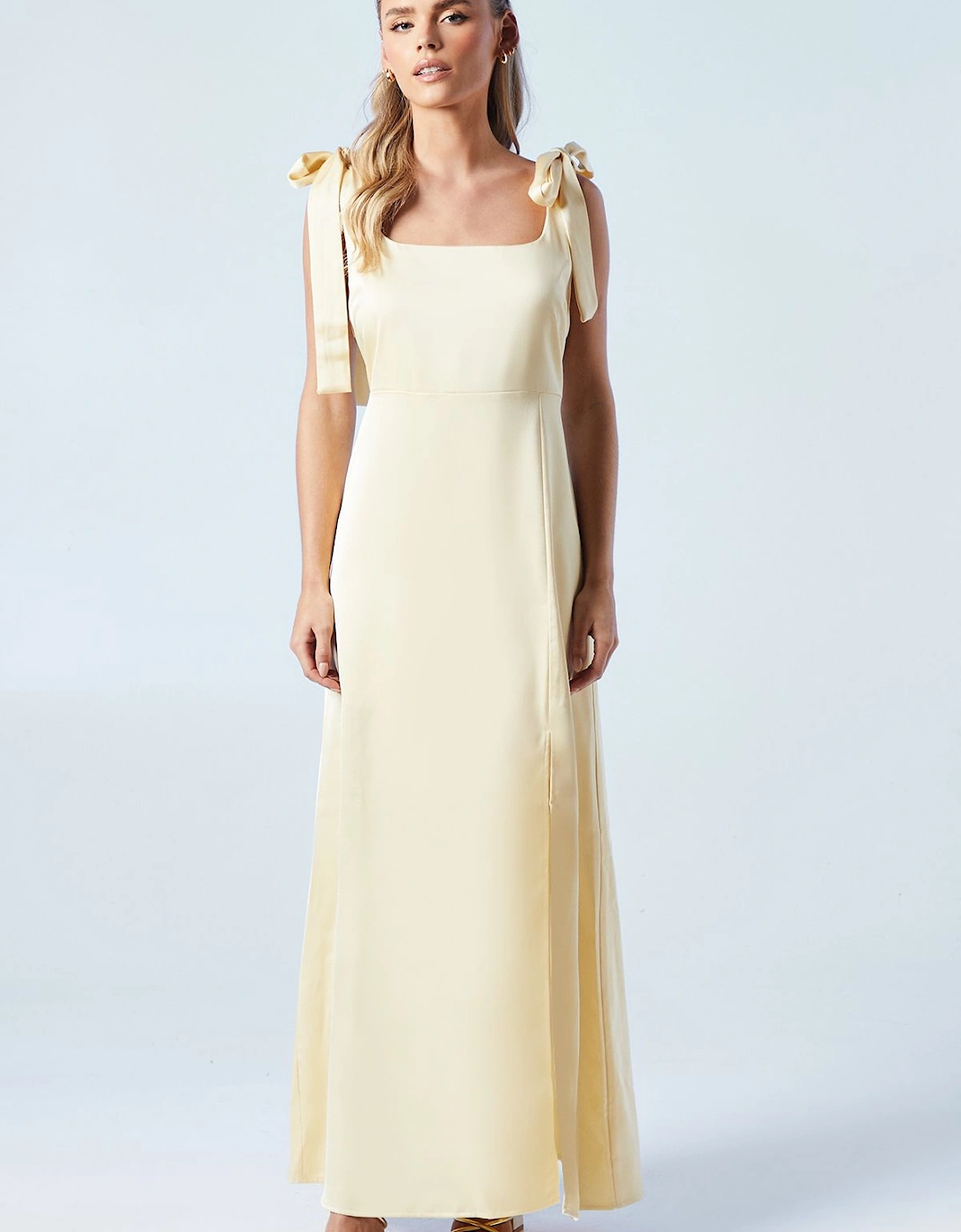 Petite Satin Tie Shoulder Midi Bridesmaid Dress, 2 of 1