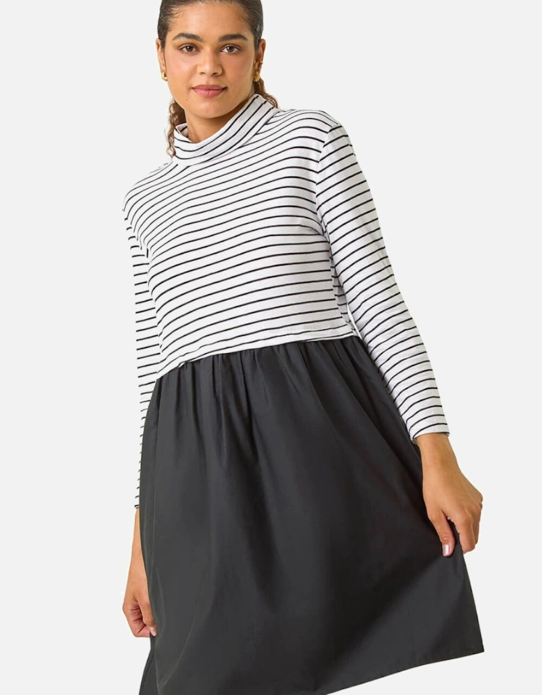 Stripe Print High Neck Smock Dress