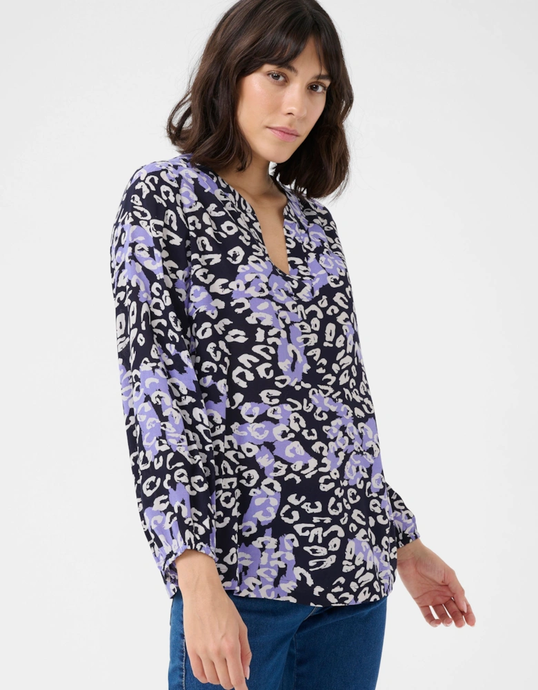 KAjanne V-notch Neck 3/4 Sleeve Blouse Animal Print