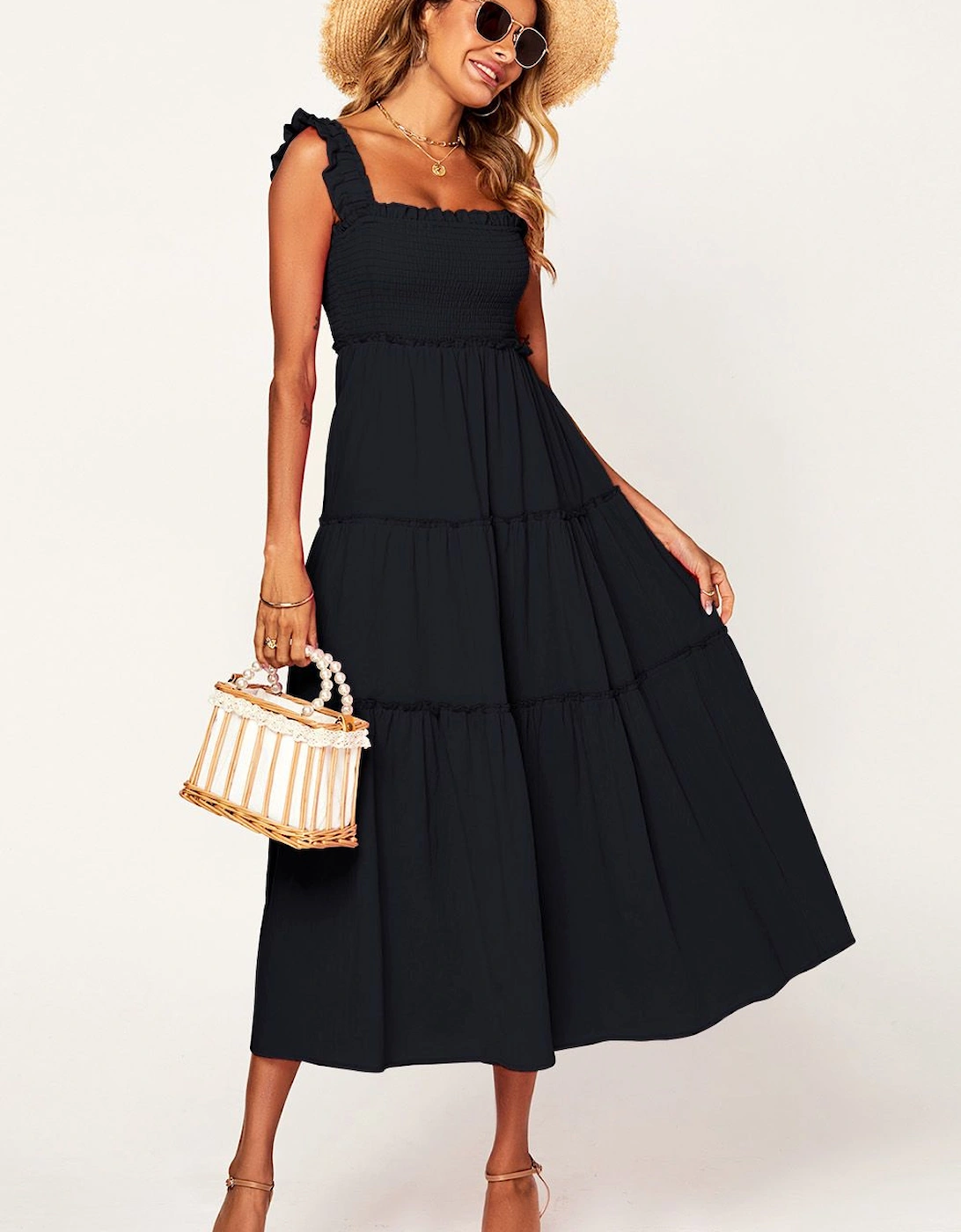 Hem Detail Tiered Maxi Dress In Light Blue, 2 of 1