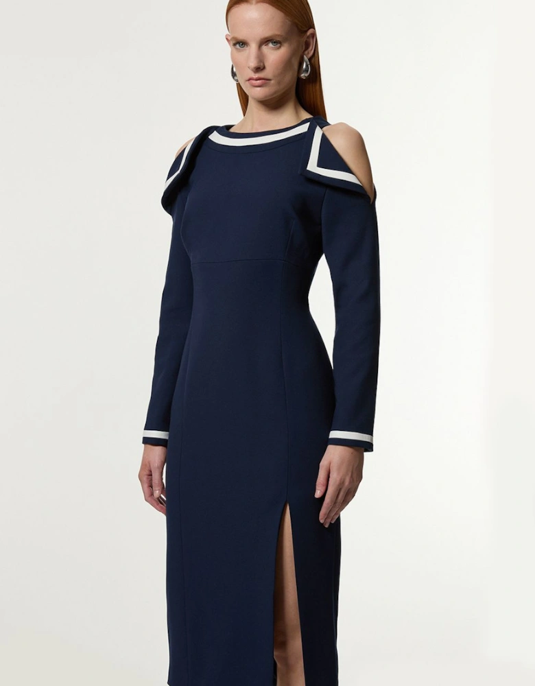 Petite Contrast Tipped Bardot Tailored Midi Dress