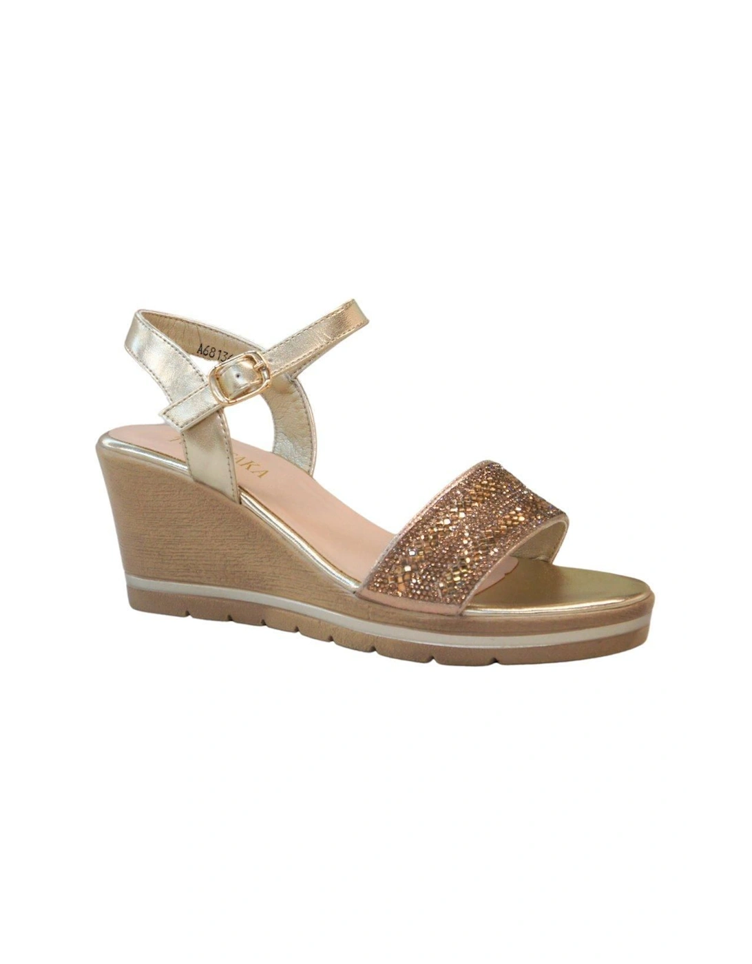 Shiny Sparkling Diamante with Buckle Closure Platform Wedge Sandals, 2 of 1