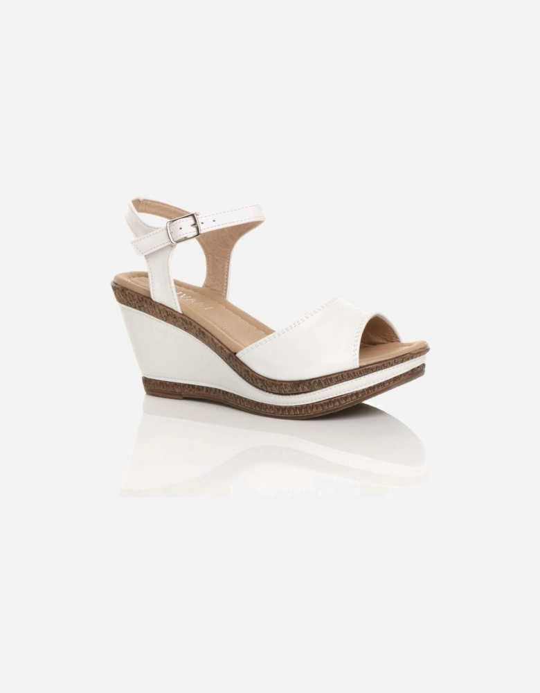 High  Heel Ankle Strap Cork Sandals Faux Leather Wedges