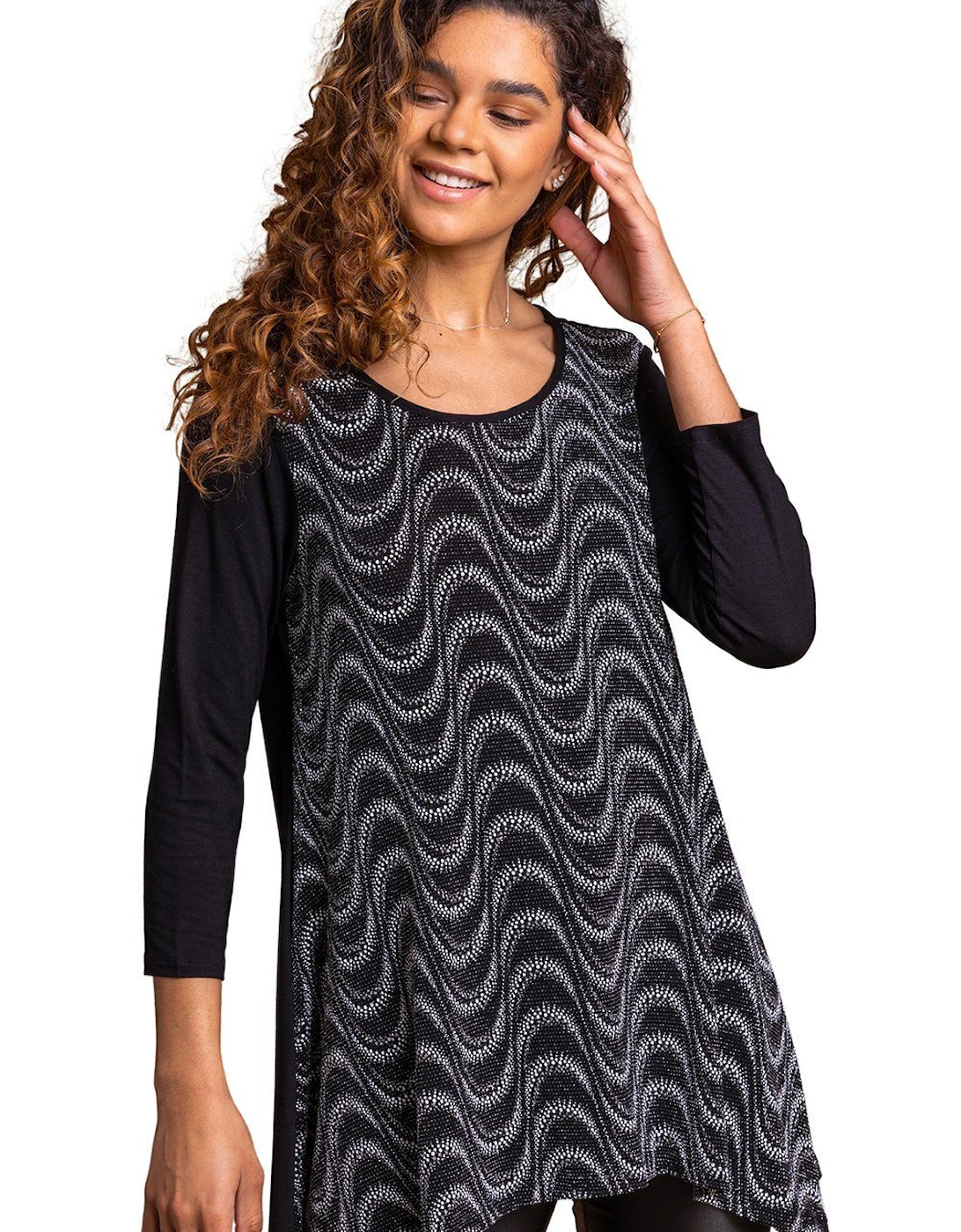 Glitter Print Hanky Hem Tunic Top, 2 of 1