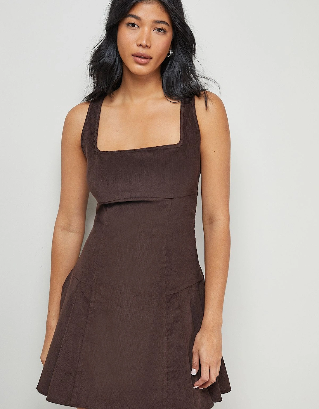 Cord Square Neck Pinafore Mini Dress, 2 of 1