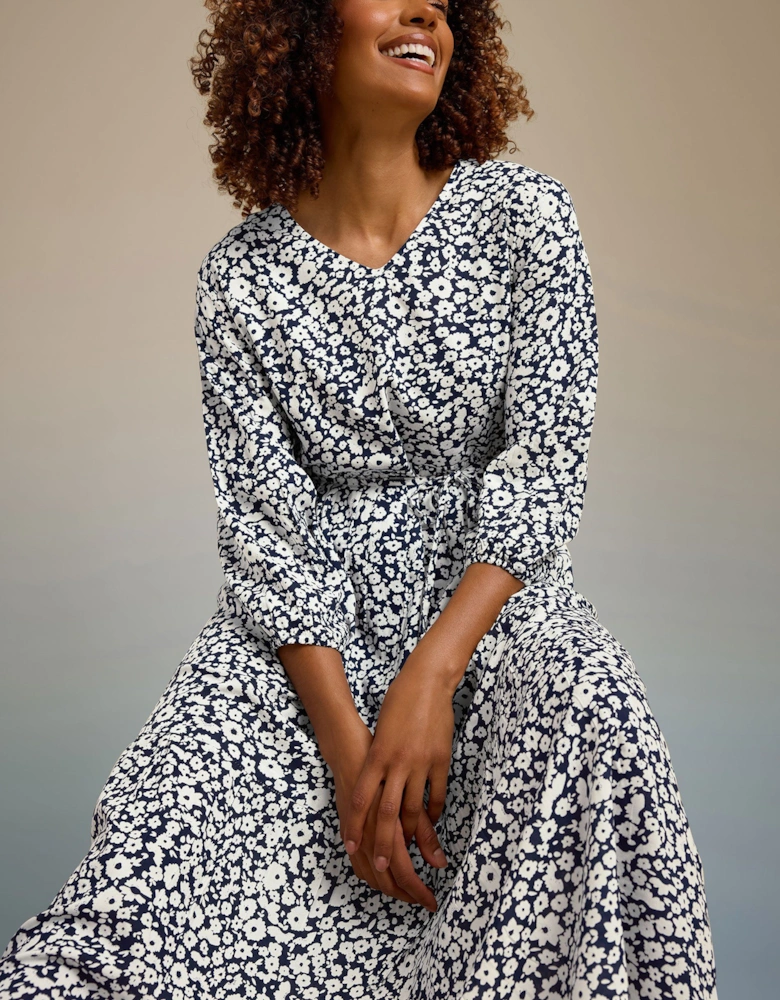 Floral Print Tiered Midi Dress