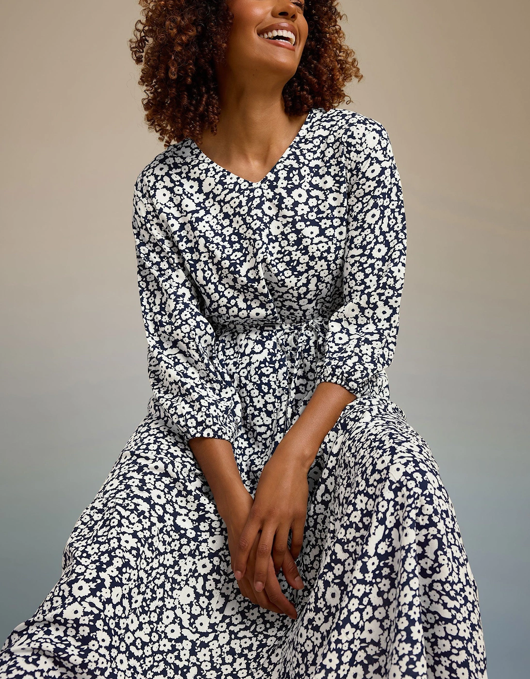 Floral Print Tiered Midi Dress, 2 of 1