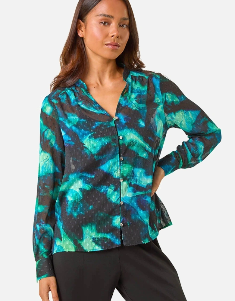 Petite Animal Print Button Up V-Neck Blouse