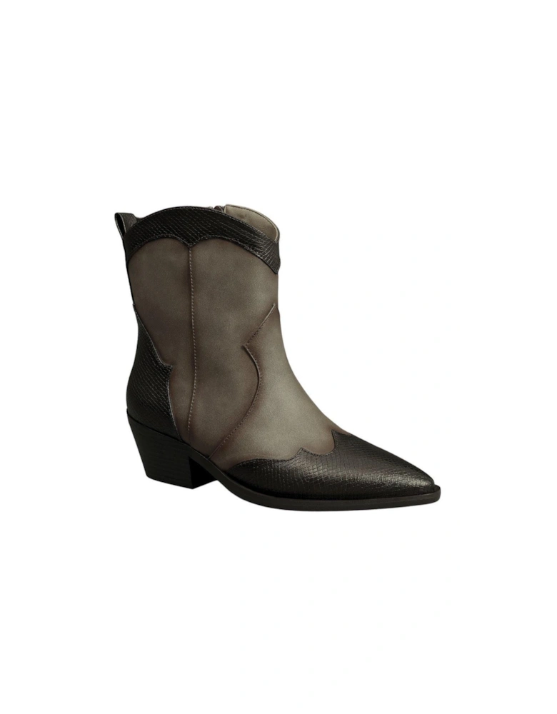 Cowboy Western Vintage Style Metalic Bronze Shinny Ankle Boots with Pointed Toe and Block Heel