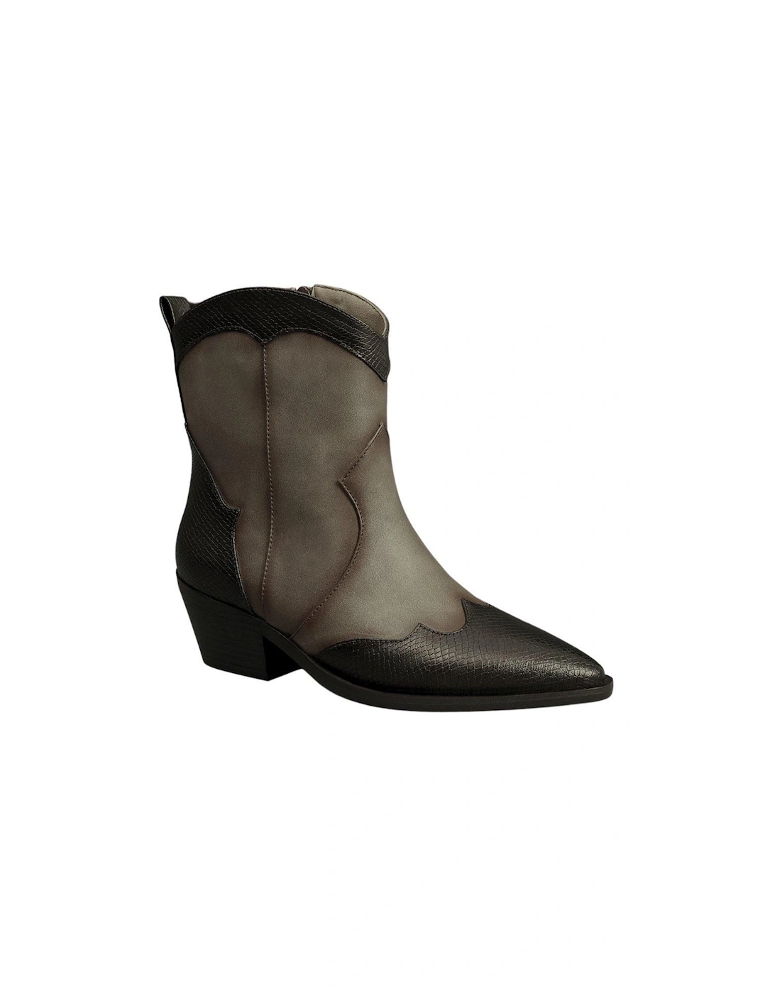 Cowboy Western Vintage Style Metalic Bronze Shinny Ankle Boots with Pointed Toe and Block Heel, 2 of 1