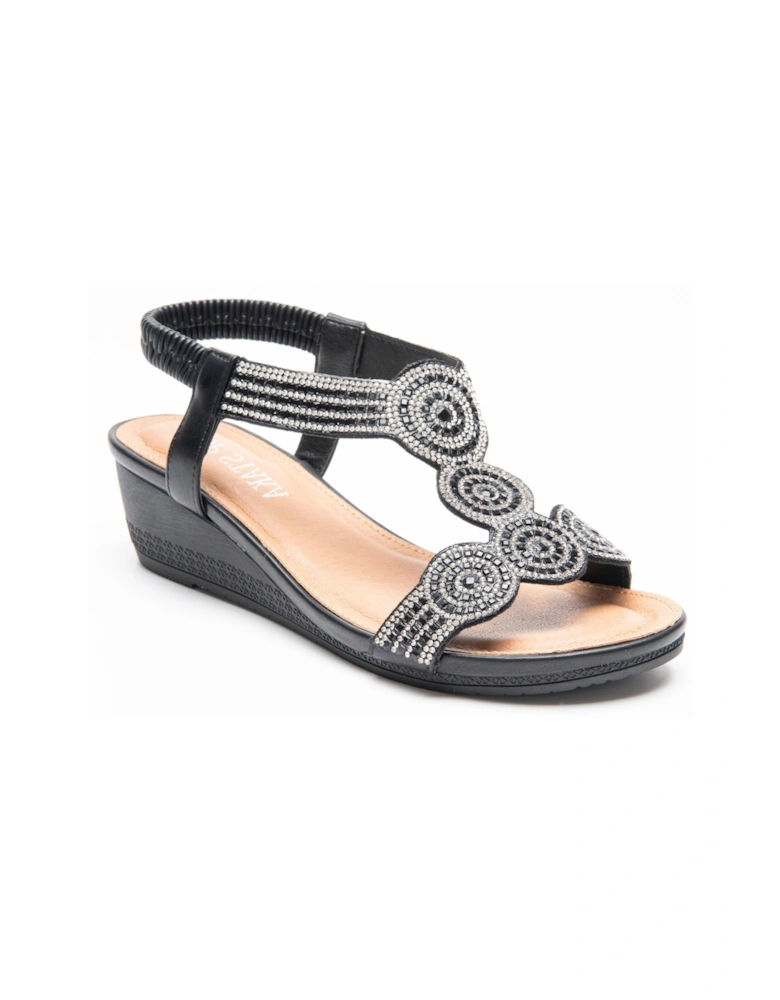 Sandal Ladies Crystal Sparkling Shine Wedge Heel
