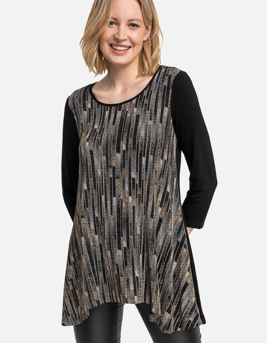 Glitter Stripe Print Hanky Hem Tunic Top, 2 of 1