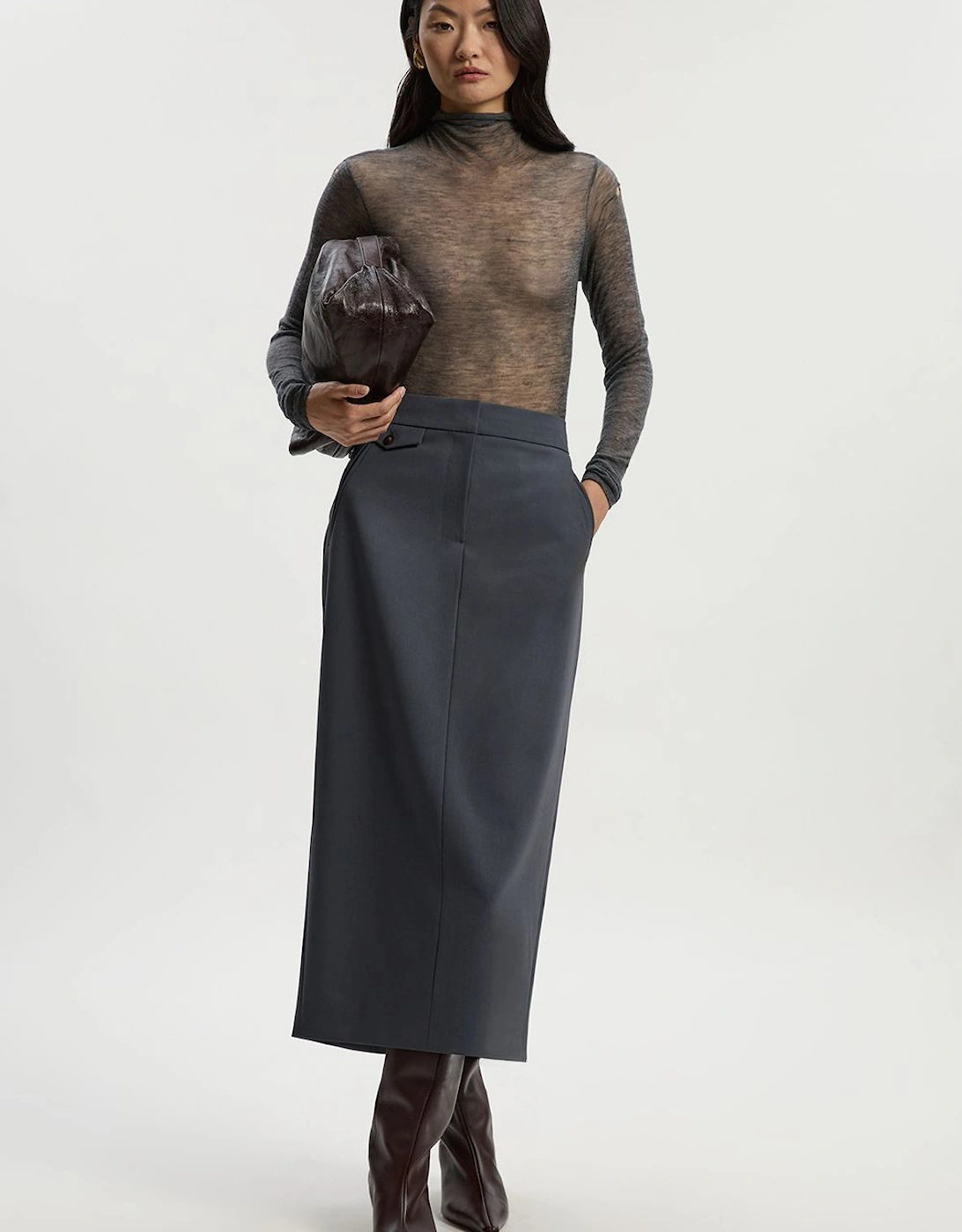 Tailored Twill Essential Pencil Maxi Skirt, 2 of 1