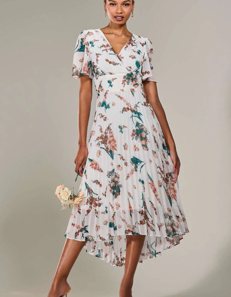 Angel Sleeve Pleated Chiffon Maxi Dress