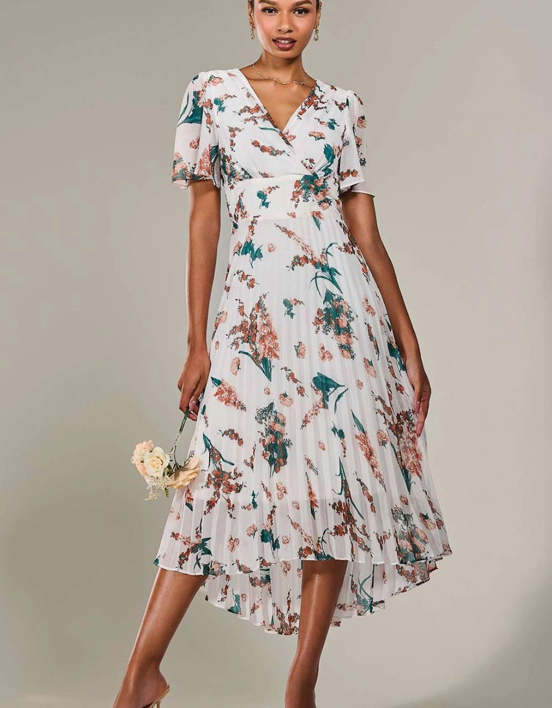 Angel Sleeve Pleated Chiffon Maxi Dress, 2 of 1