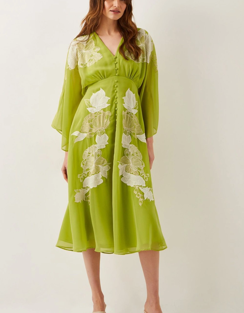 Tilly Floral Embroidered Midi Dress Green