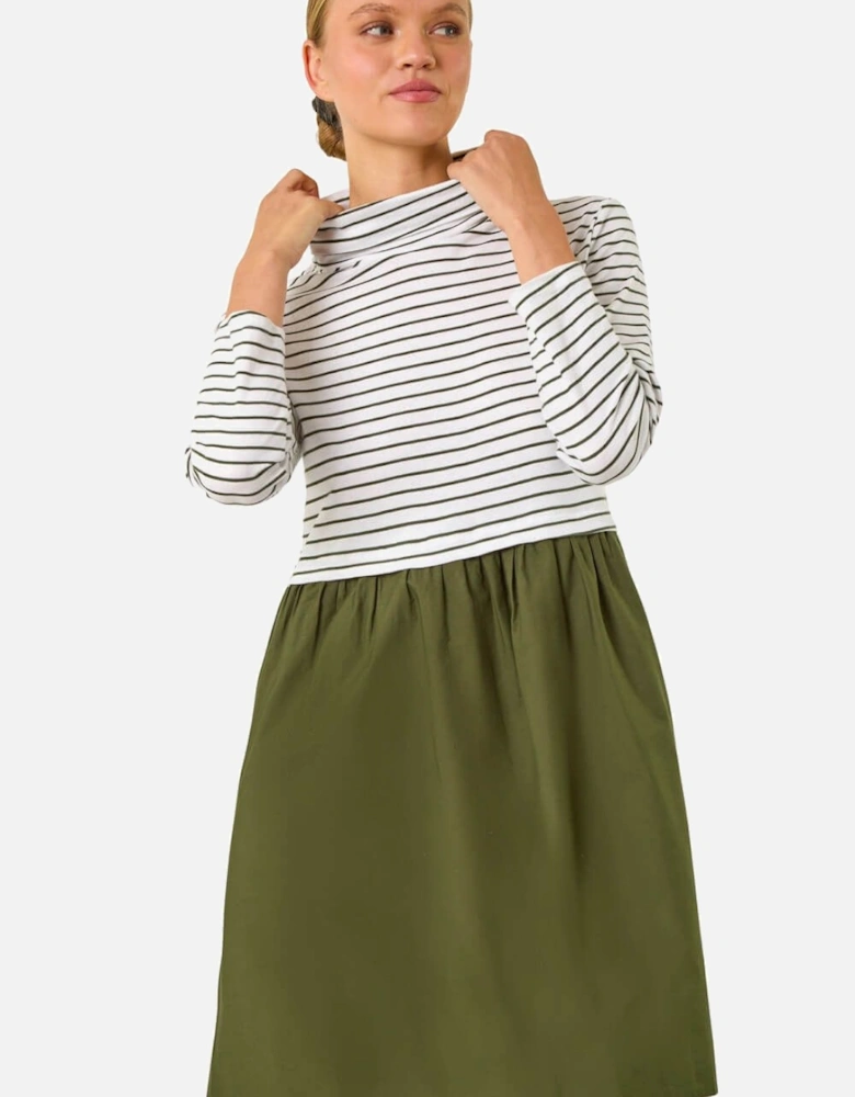 Stripe Print High Neck Smock Dress