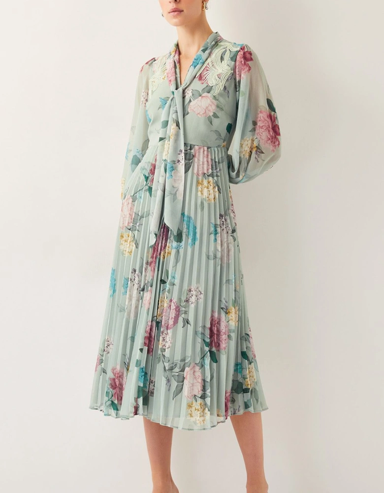 Agnes Floral Pleated Midi Dress Green