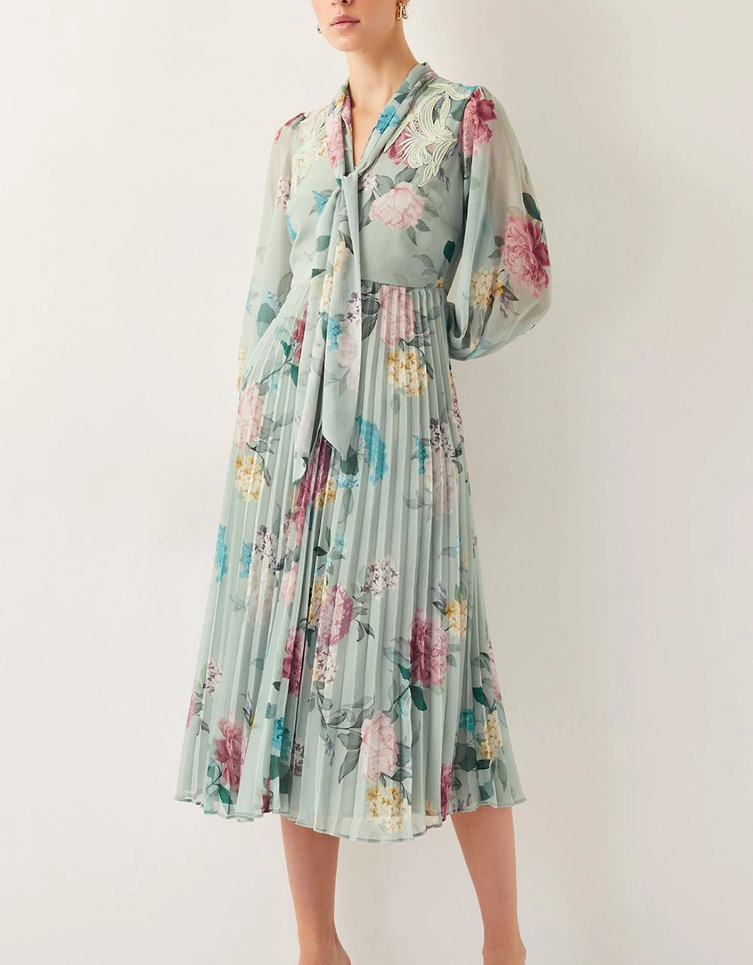 Agnes Floral Pleated Midi Dress Green, 2 of 1