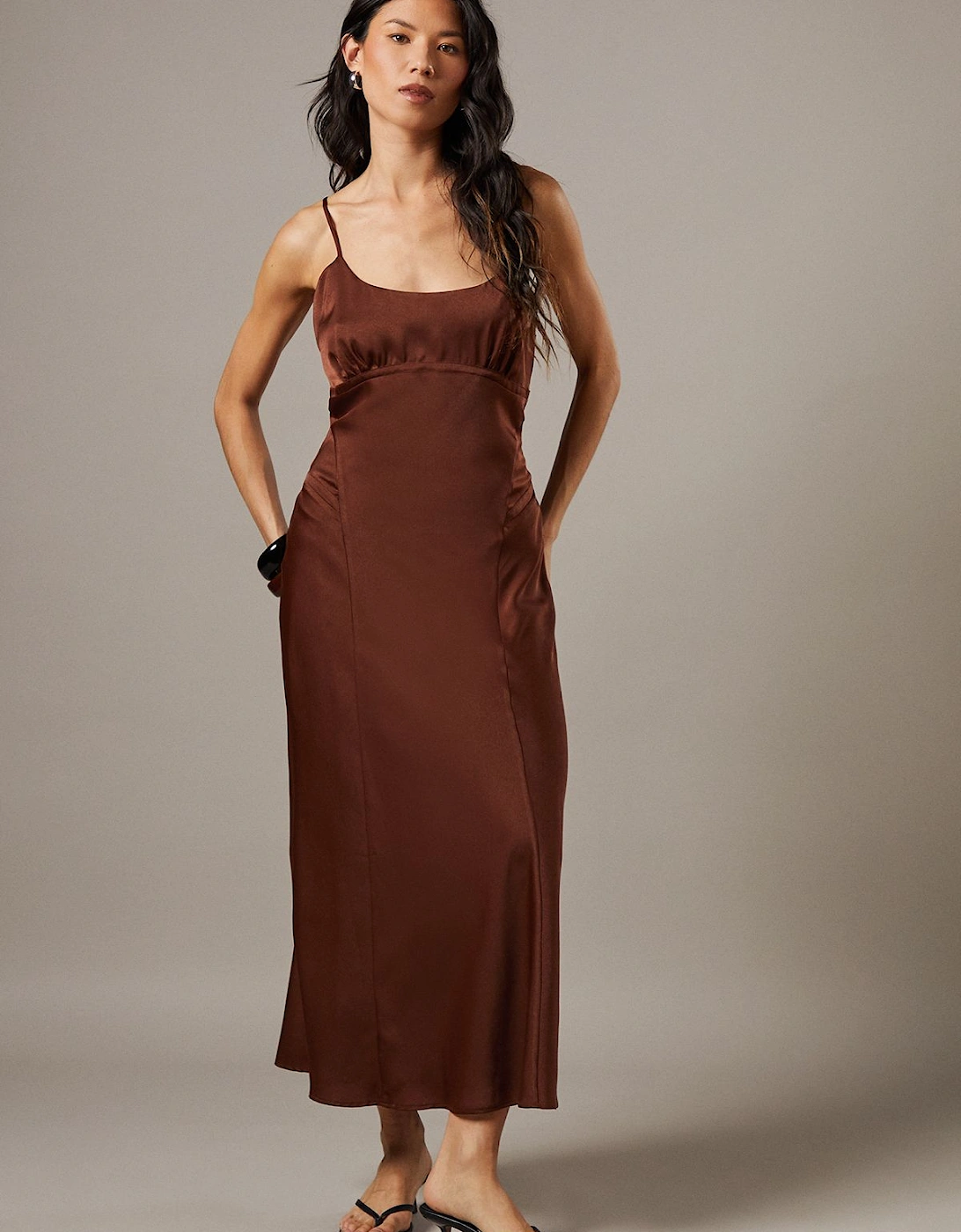 Satin Tie Bust Seam Strappy Midi Slip Dress, 2 of 1