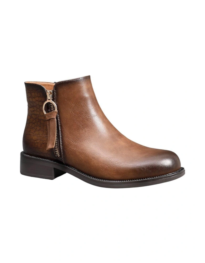 Fashion Mock Croc Zip Closure Ankle Boots with Almond Toe