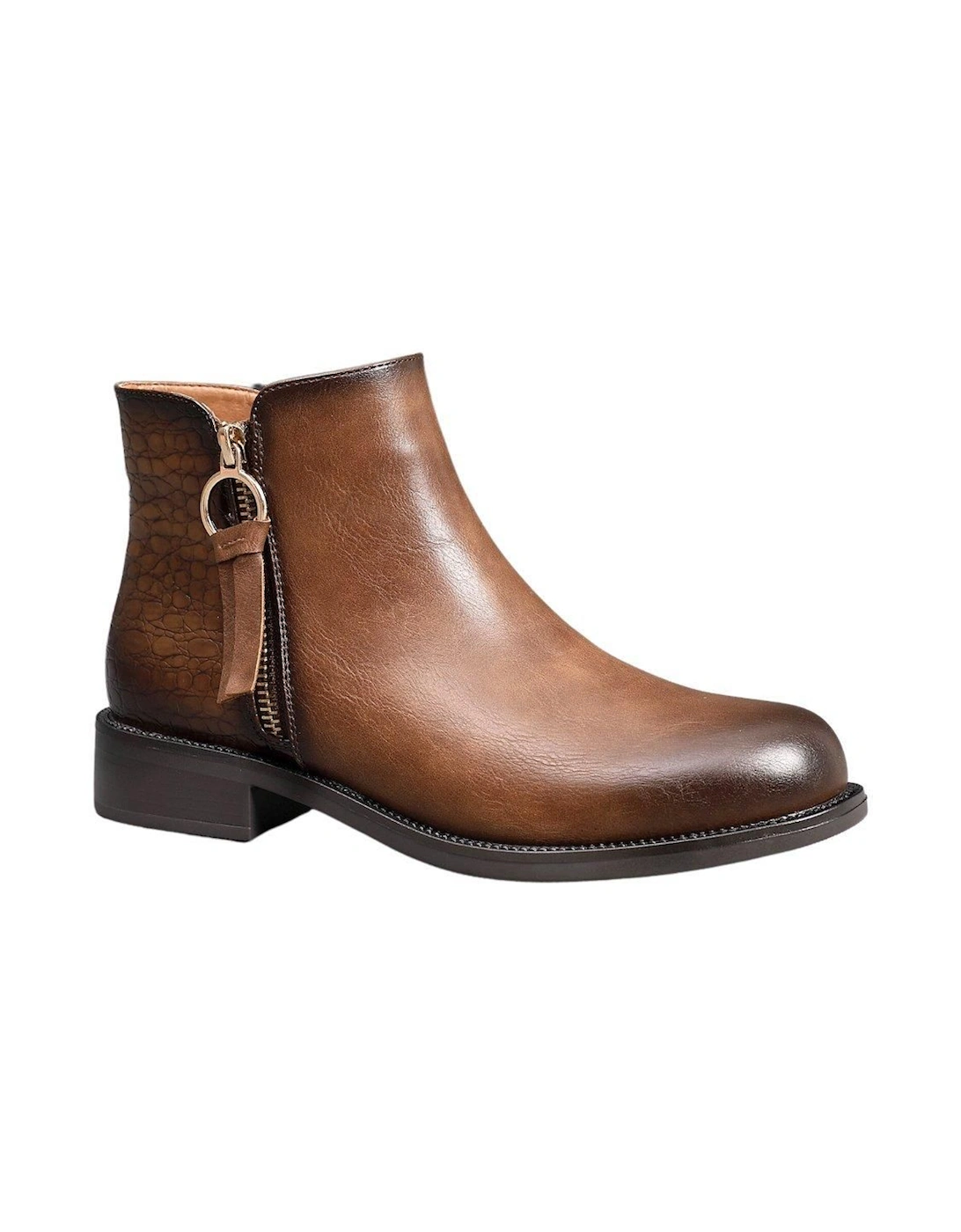 Fashion Mock Croc Zip Closure Ankle Boots with Almond Toe, 2 of 1