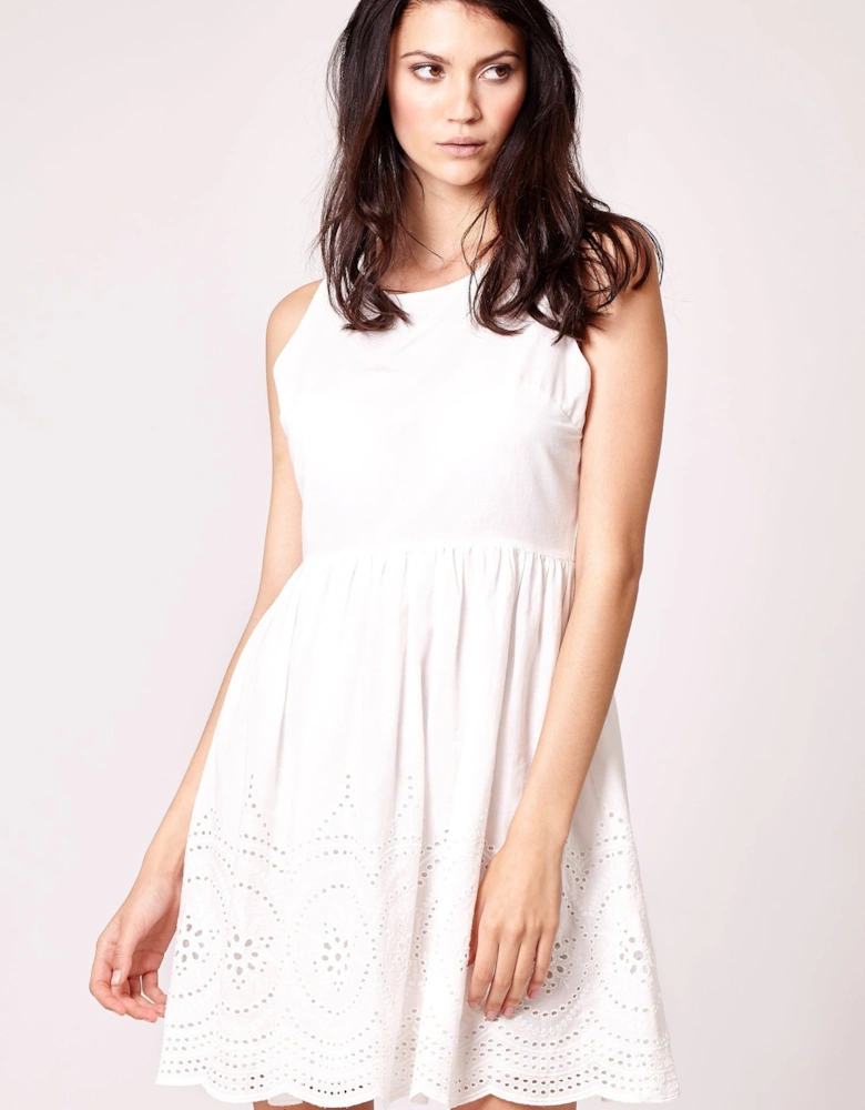 Fresh White Embroidered Fully Lined Skirt Dress