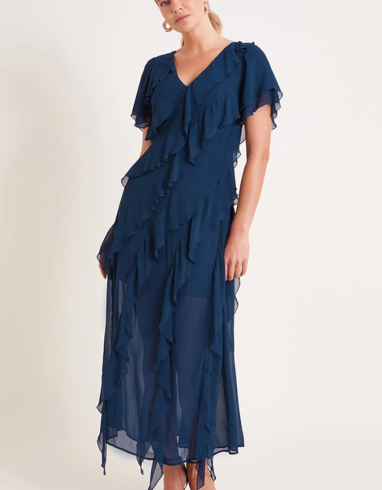 Renata Ruffle Maxi Dress Blue