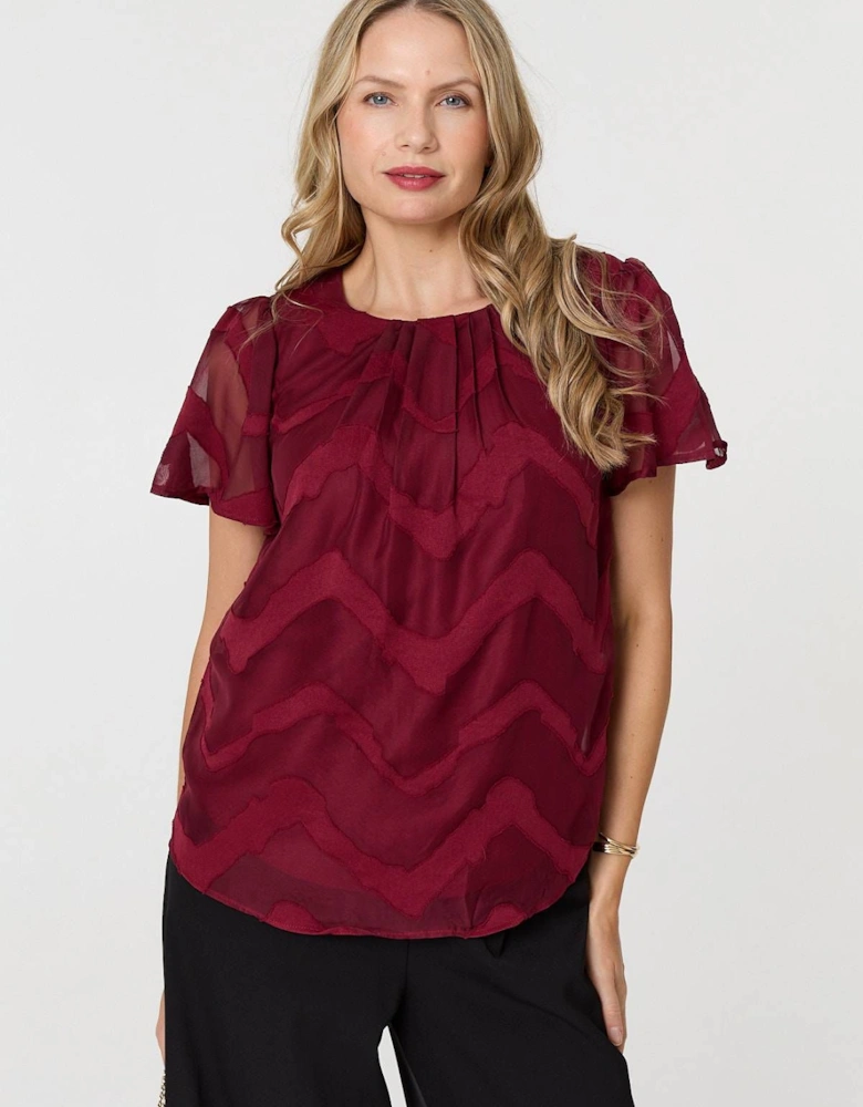 Chevron Print Layered Ruched Blouse