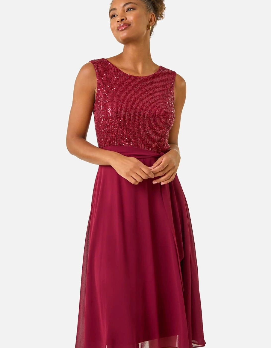 Sequin Bodice Belted Chiffon Dress, 2 of 1