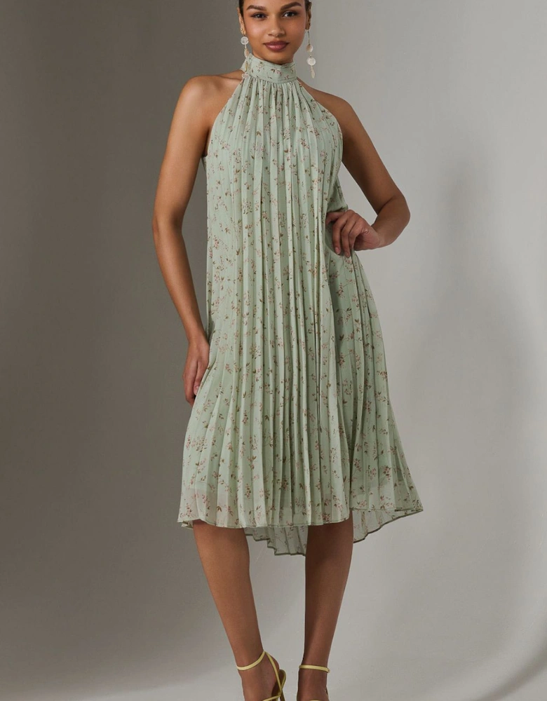Pleated Halter Neck Midi Dress