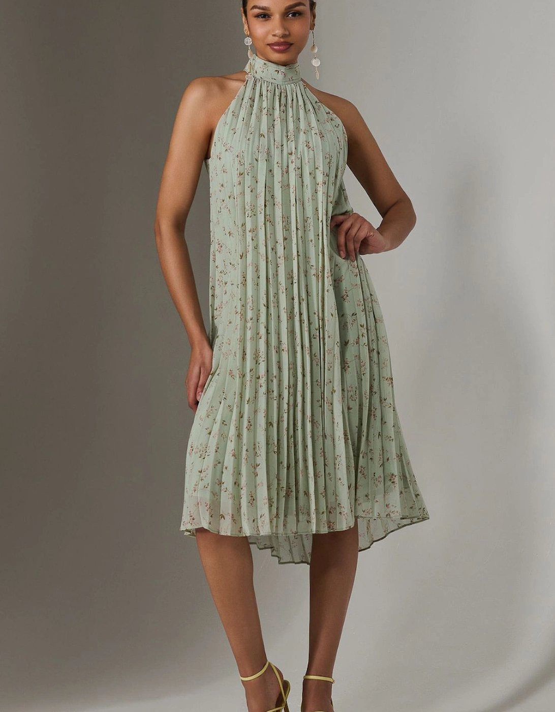 Pleated Halter Neck Midi Dress, 2 of 1