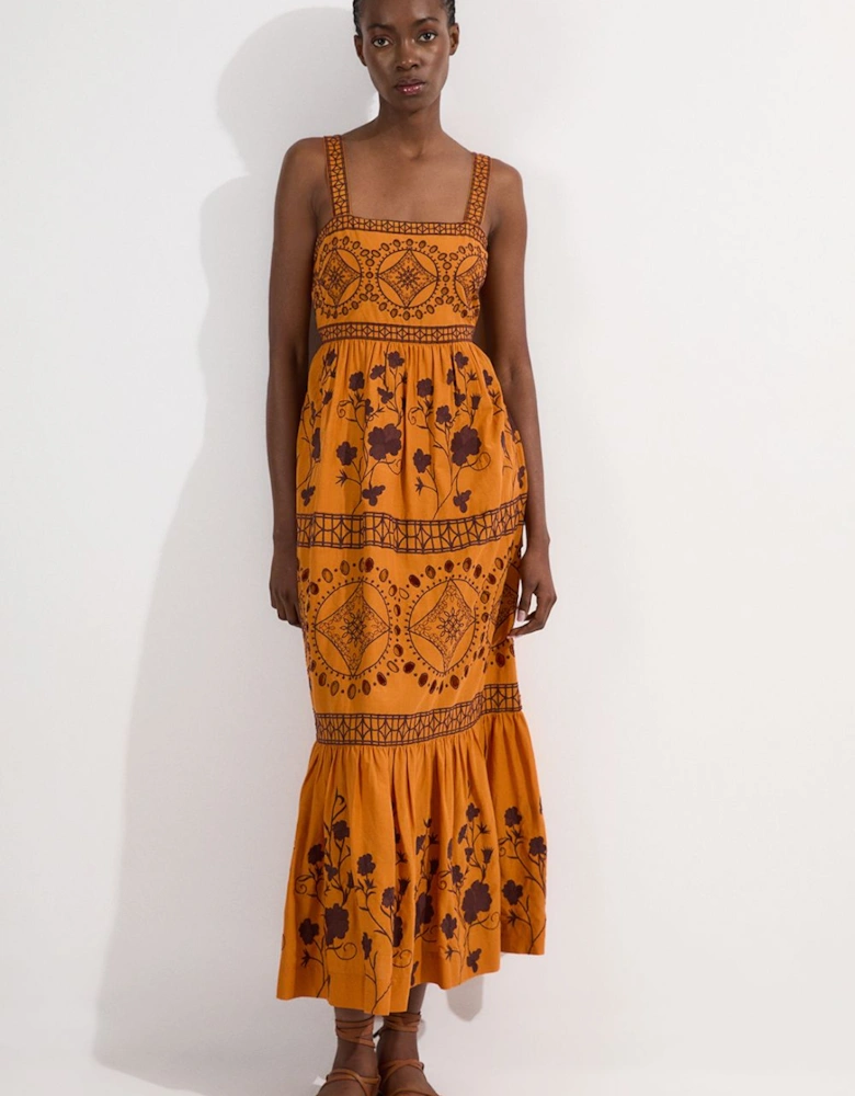 Petite Floral & Geo Embroidered Woven Maxi Dress