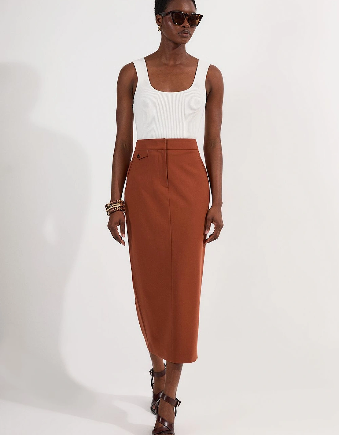 Tailored Twill Essential Pencil Maxi Skirt, 2 of 1