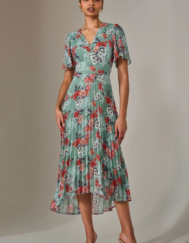 Angel Sleeve Pleated Chiffon Maxi Dress