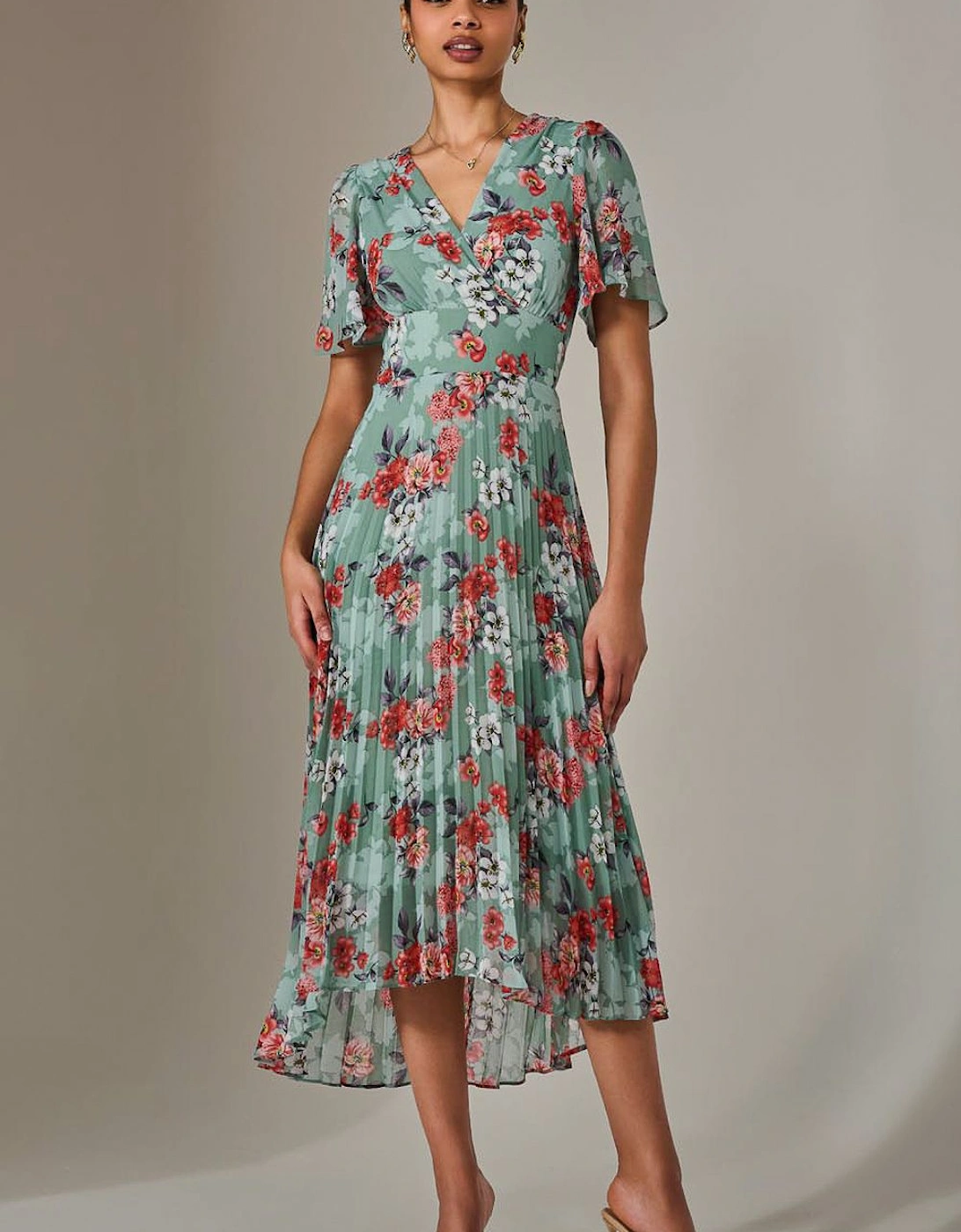 Angel Sleeve Pleated Chiffon Maxi Dress, 2 of 1