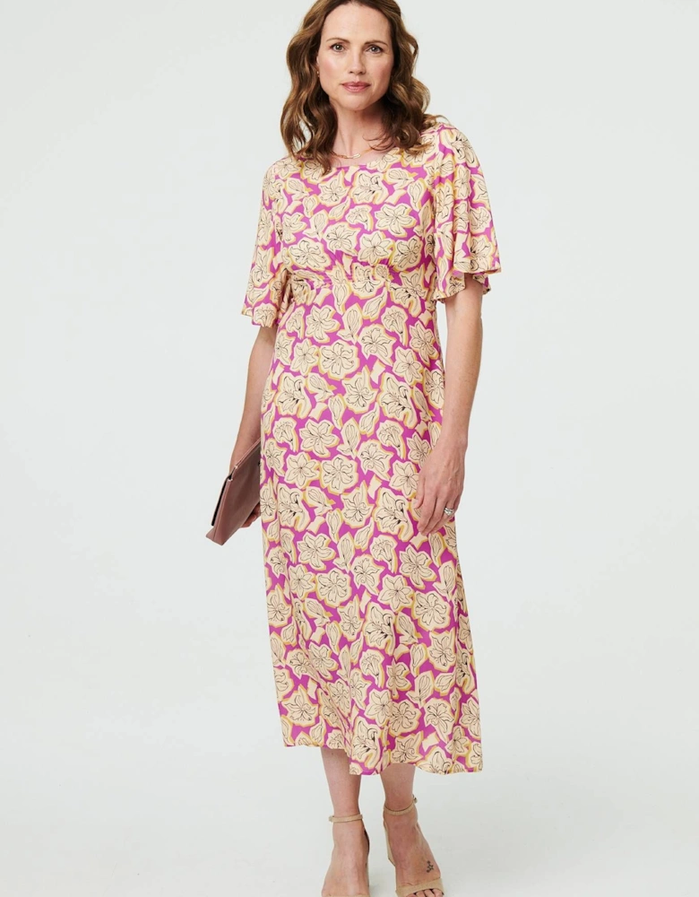 Floral 1/2 Flare Sleeve Midi Dress