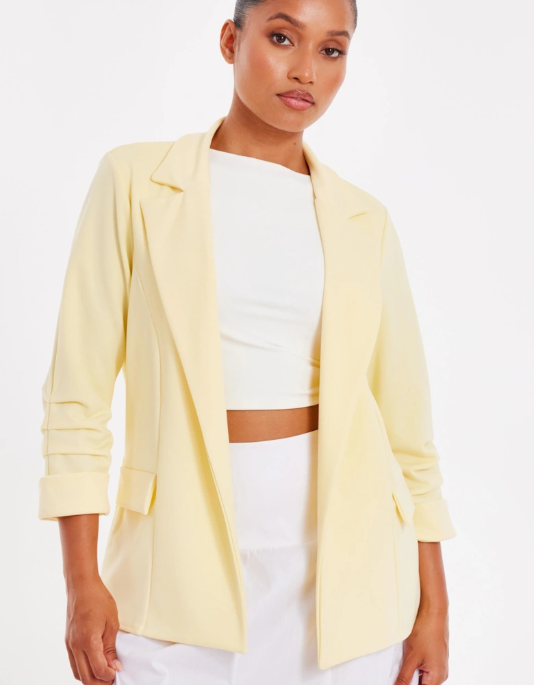 Lemon Petite Ruched Sleeve Blazer