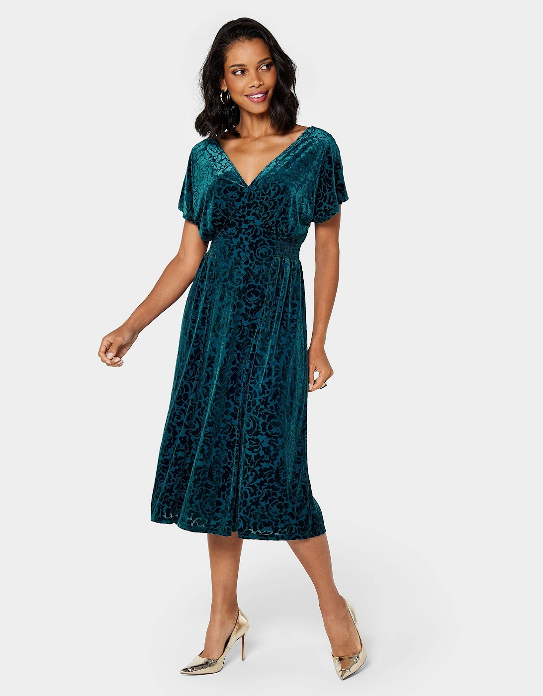 Nadia Devore Velvet Teal Midi Dress, 2 of 1