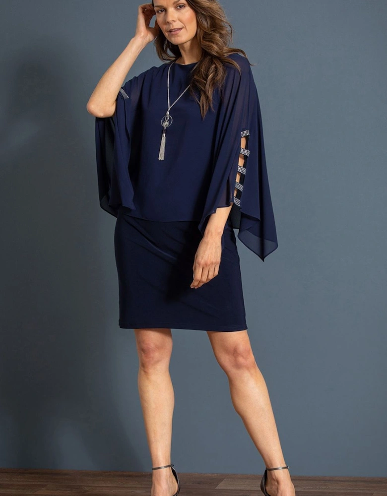 Embellished Chiffon Layered Dress With Necklace