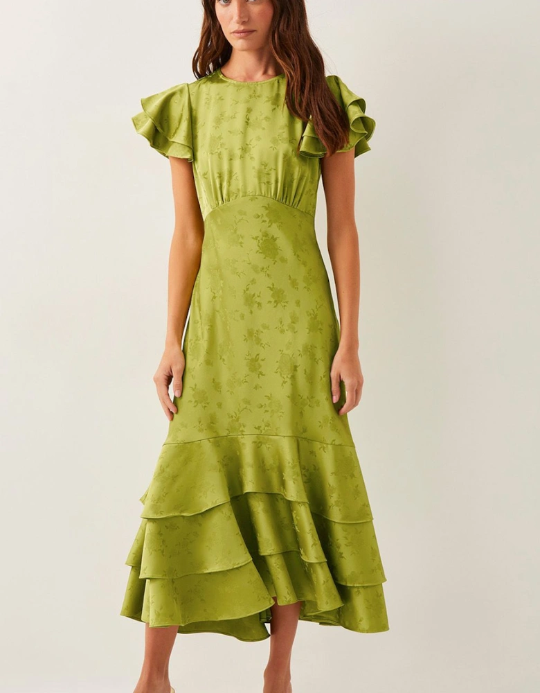 Ester Satin Ruffle Midi Dress Red