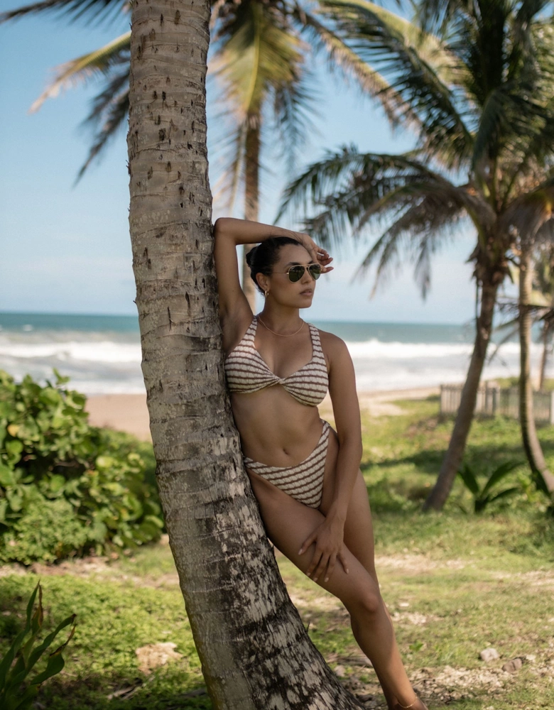 Tan Textured Twisted Stripe Bikini Top