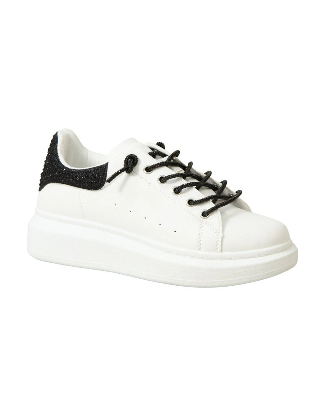 Fashion Comfort Glitter Sparkling Crystal Lace Up Flatform Wedge Trainers, 2 of 1