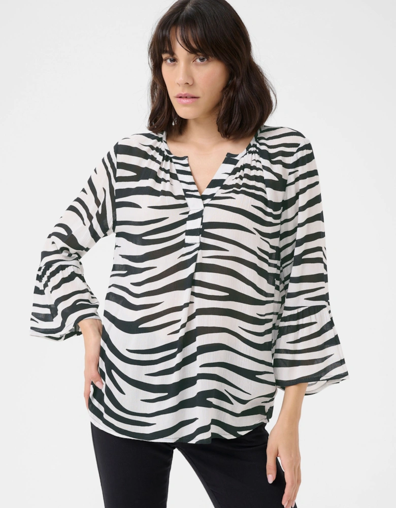 KAlea 3/4 Sleeve Ruffle Printed Blouse Animal Print