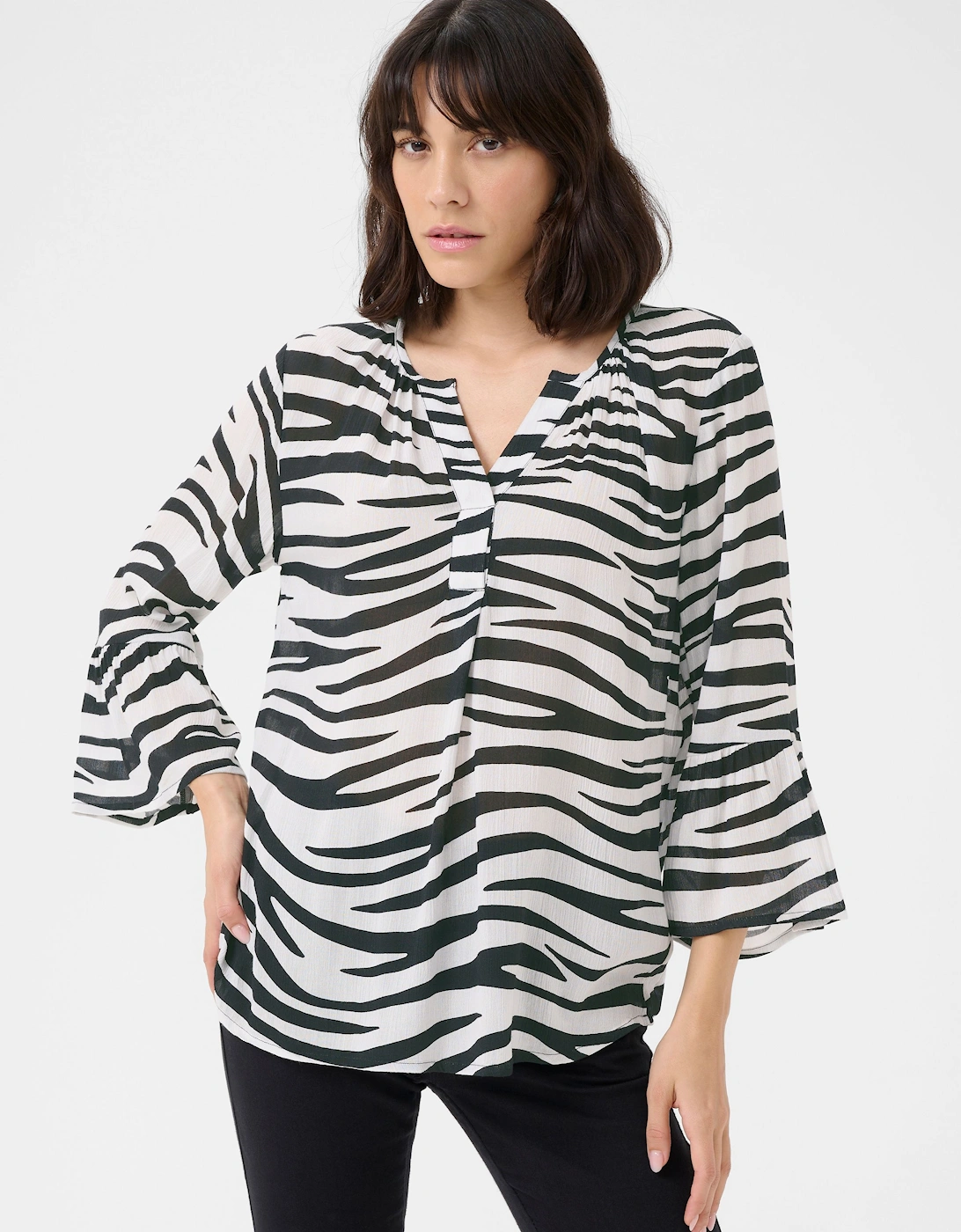 KAlea 3/4 Sleeve Ruffle Printed Blouse Animal Print, 2 of 1