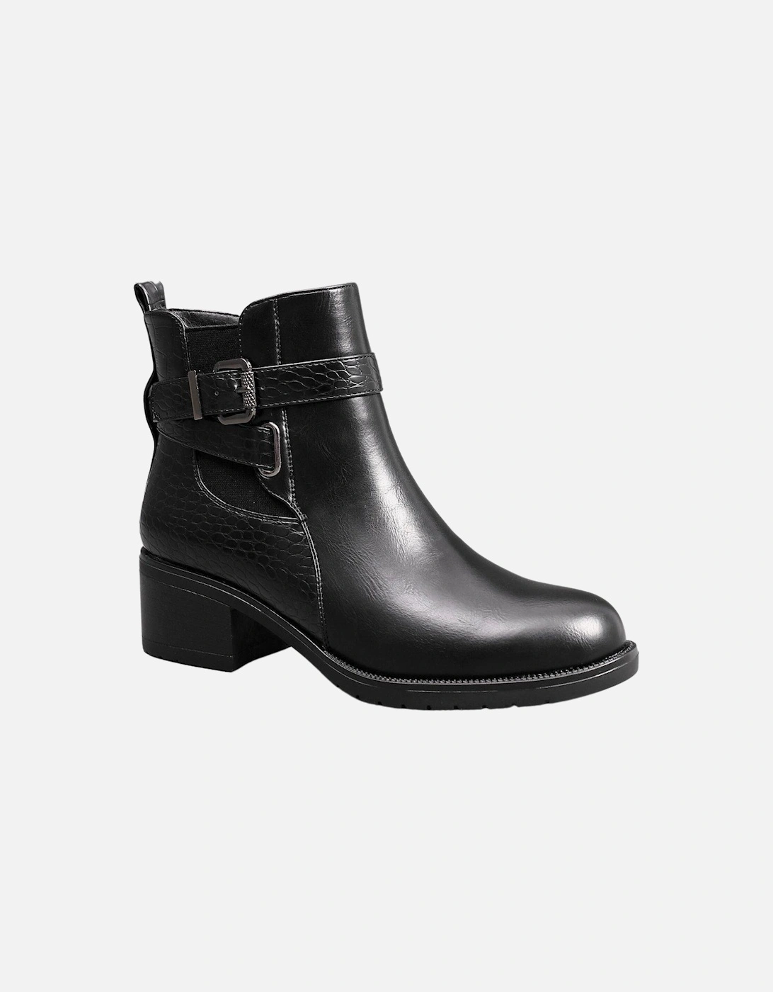 Exquisite Mock Croc Strap Fashion Chic Block Heel Ankle Boots with Almond Toe, 2 of 1