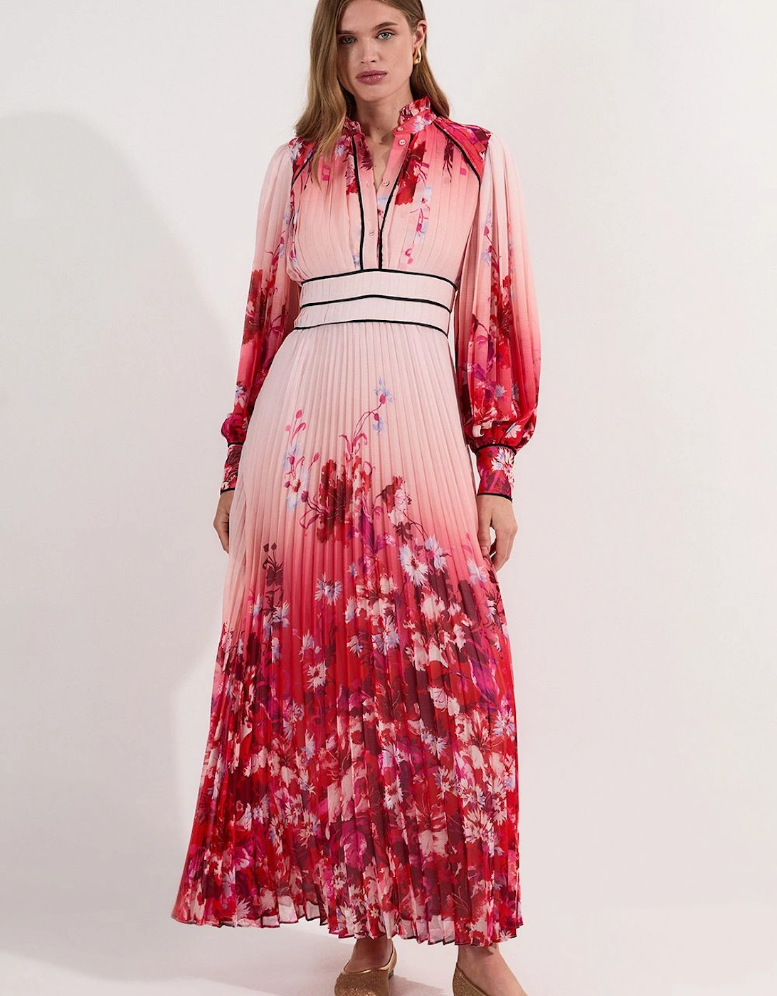 Scattered Floral Print Pleated Maxi Dress, 2 of 1