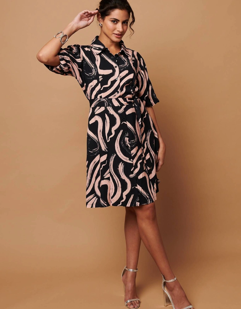 Brushstroke Print Short Shirt Dress